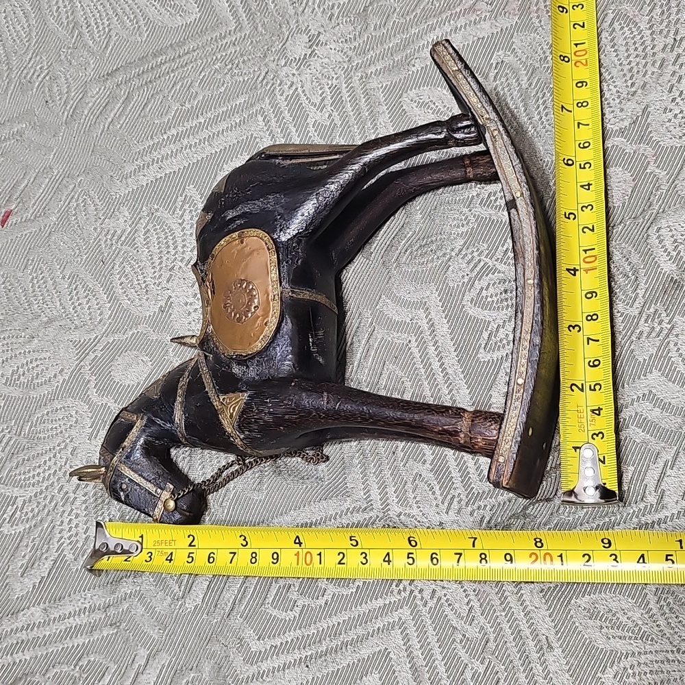 Vintage Carved Wooden Hammered Brass Rocking Horse Decor - Picture 3 of 12